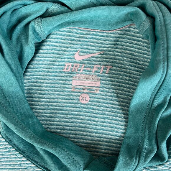 Nike Sweatshirt Women XL Teal Stripe Dri-FIT Hoodie Pullover Sweater Lightweight - Picture 4 of 9